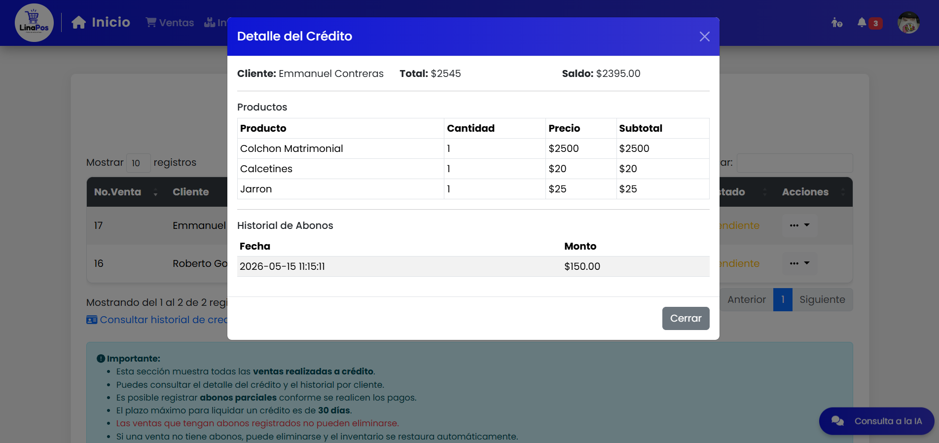 Modulo De Creditos Lina Pos