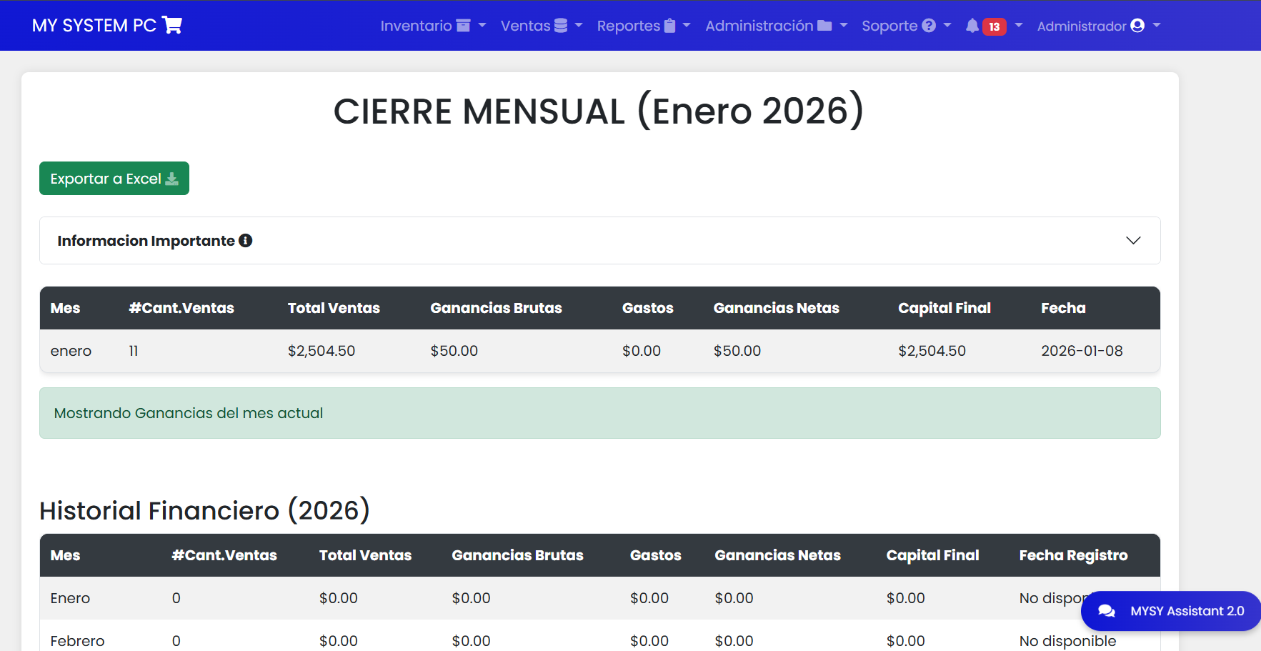 Modulo Cierre Del Mes Lina Pos