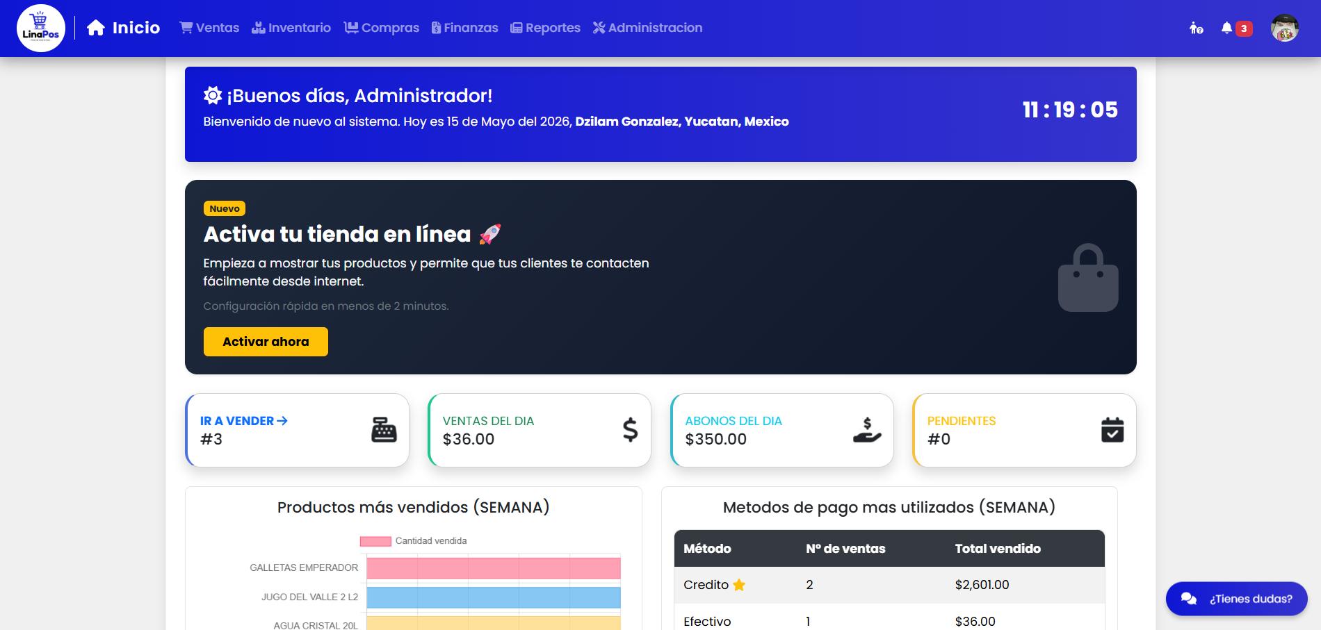Dashboard Panel Lina Pos