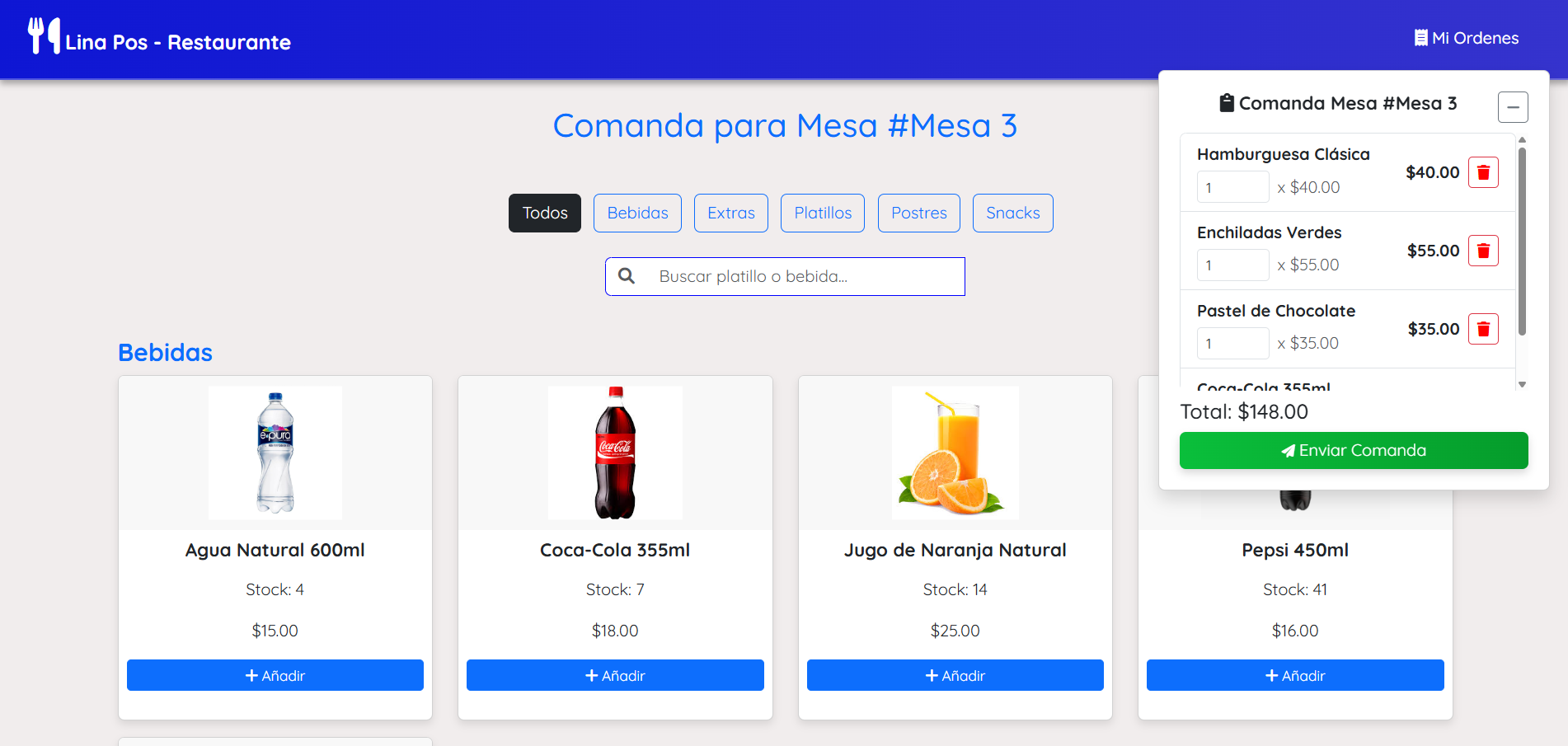 Toma de pedidos y comandas digitales en Lina POS